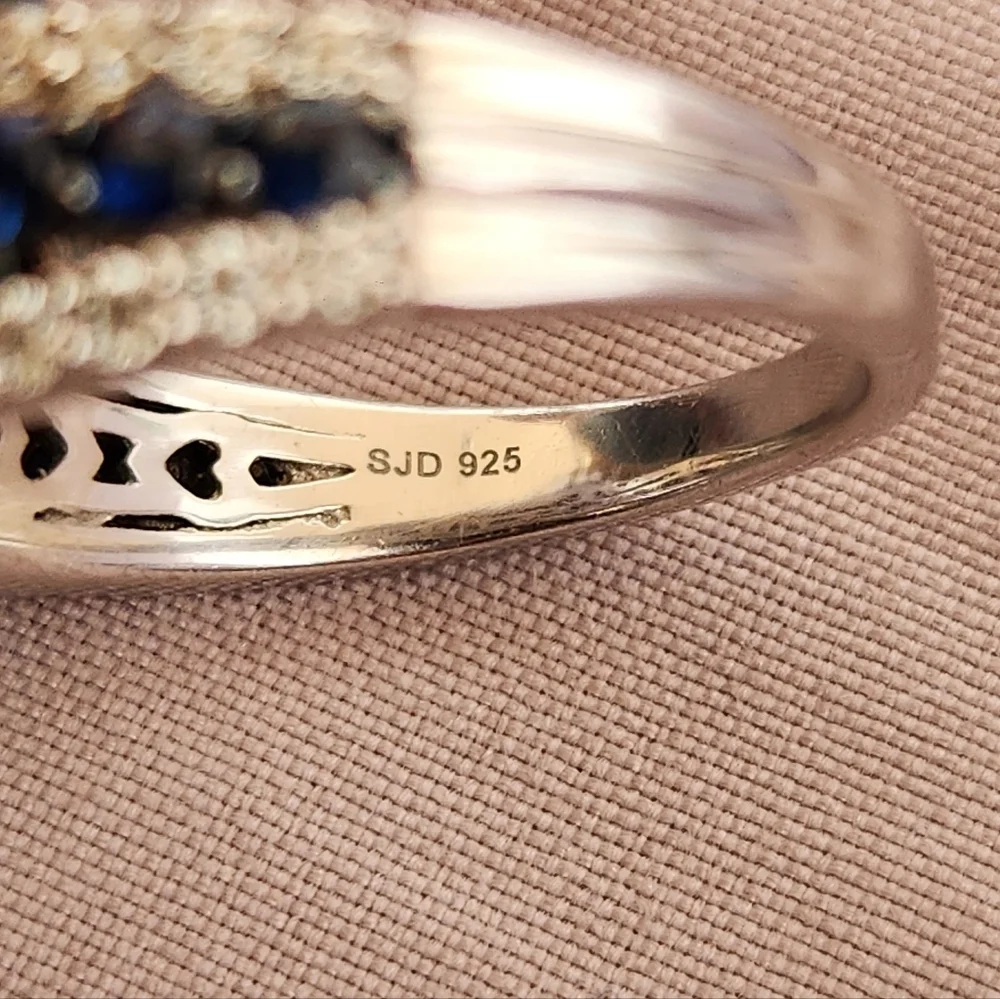 Moissanite Fire Blue Sapphire Platineve 925 Silver Ring - Picture 7 of 16